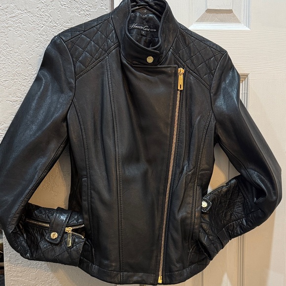 Kenneth Cole New York Jackets & Blazers - Kenneth Cole Black Leather Jacket with BOLD Gold Accents